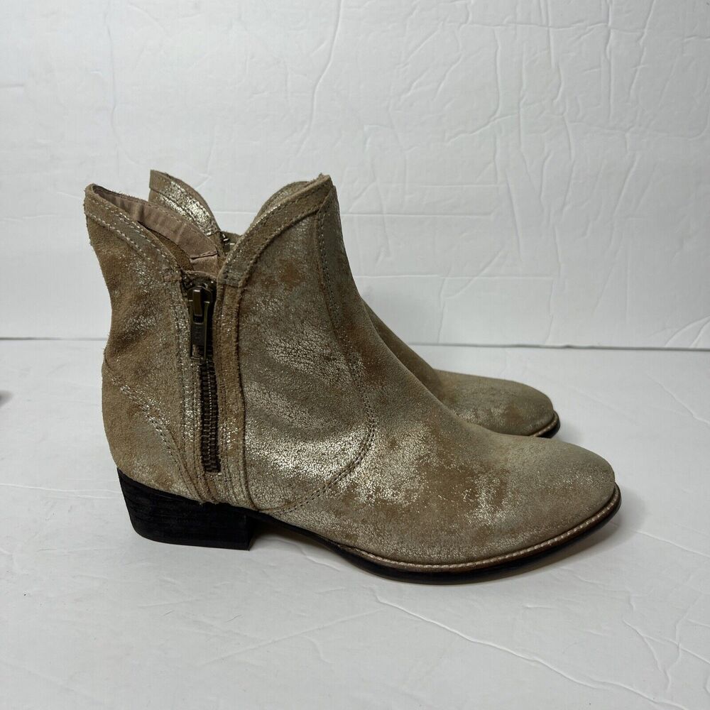 Seychelles Anthro W Size 6.5 Lucky Penny Distressed Metallic Gold Ankle Boot
